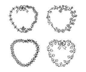 Four different floral hand drawn frame vector art illustration. Set collection frame of floral design vector illustrations.