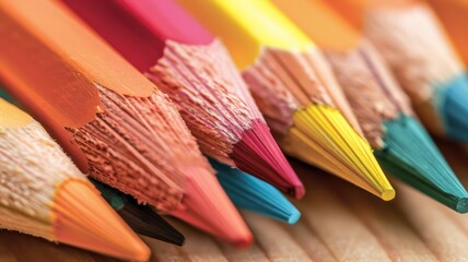 close up of an assortment of colored pencils tips