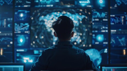 Data Science and Big Data Technology Scientists calculate, analyze, and visualize complex datasets on computers. artificial intelligence machine learning AI business analysis