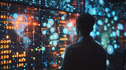 Fototapeta premium Data Science and Big Data Technology Scientists calculate, analyze, and visualize complex datasets on computers. artificial intelligence machine learning AI business analysis