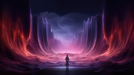 Fototapeta premium Surreal Sci-Fi Landscape with Lone Figure