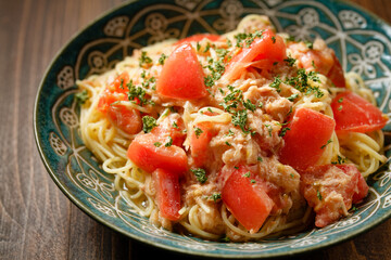 トマトとツナの冷製パスタ