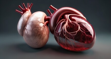 Vivid 3D rendering of a human heart, showcasing its intricate structure and chambers