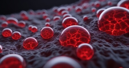  Glowing red orbs on a dark surface, creating a futuristic or extraterrestrial atmosphere