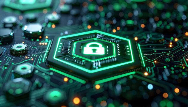 technology concept of data security, modern computer protection design with a closed secure lock symbol