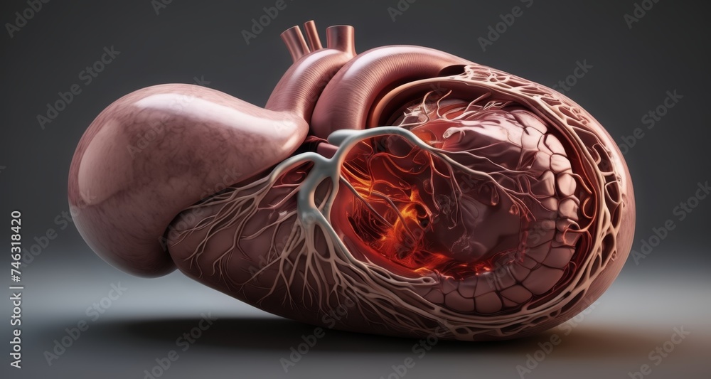 Poster 3d rendering of a human heart with detailed internal structure