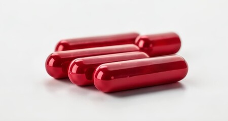  Vibrant red capsules against a white background