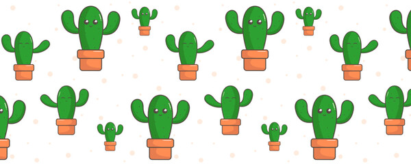Fototapeta premium Mexican pattern. A funny cartoon cactus sits in a flower pot.