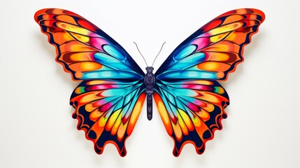 A colorful butterfly with wings spread open on a solid white background