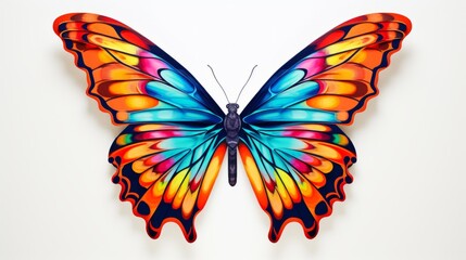 A colorful butterfly with wings spread open on a solid white background