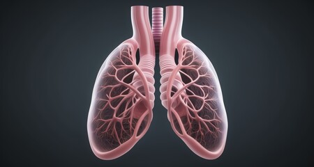 3D rendering of human lungs with detailed bronchial tree structure - obrazy, fototapety, plakaty