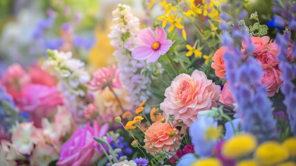 colorful flowers Bright colors of flowers blend in the background.