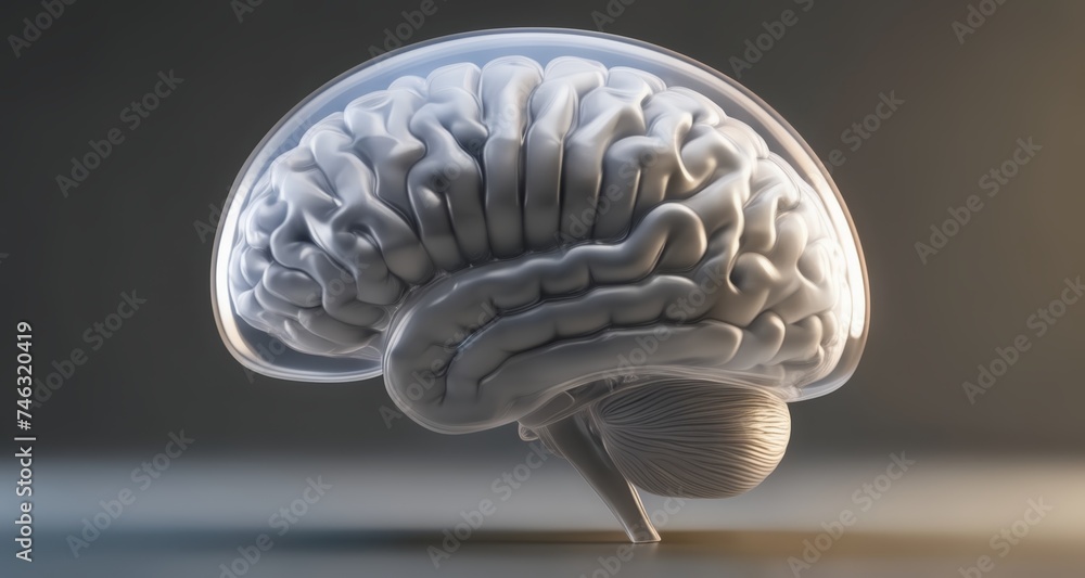 Poster 3d rendering of a human brain, showcasing its intricate structure