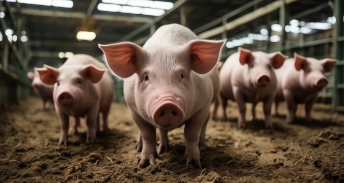  A herd of pigs in a barn, ready for the day's work