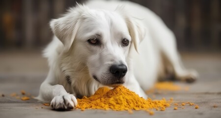  Curiosity piqued - A dog's exploration of a yellow substance