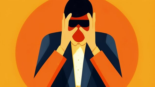 A person with their hands over their eyes blocking out soing unpleasant. Psychology art concept. .