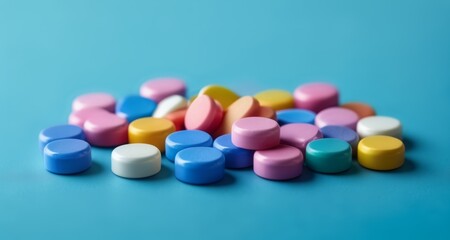  Vibrant pill capsules on a blue background
