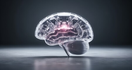  Illuminated human brain model, 3D rendering