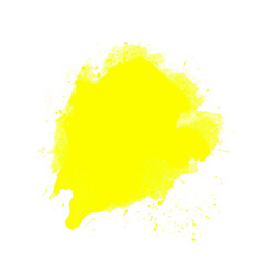Farbklecks mit gelber Farbe als Klecks oder Fleck auf weißem Hintergrund