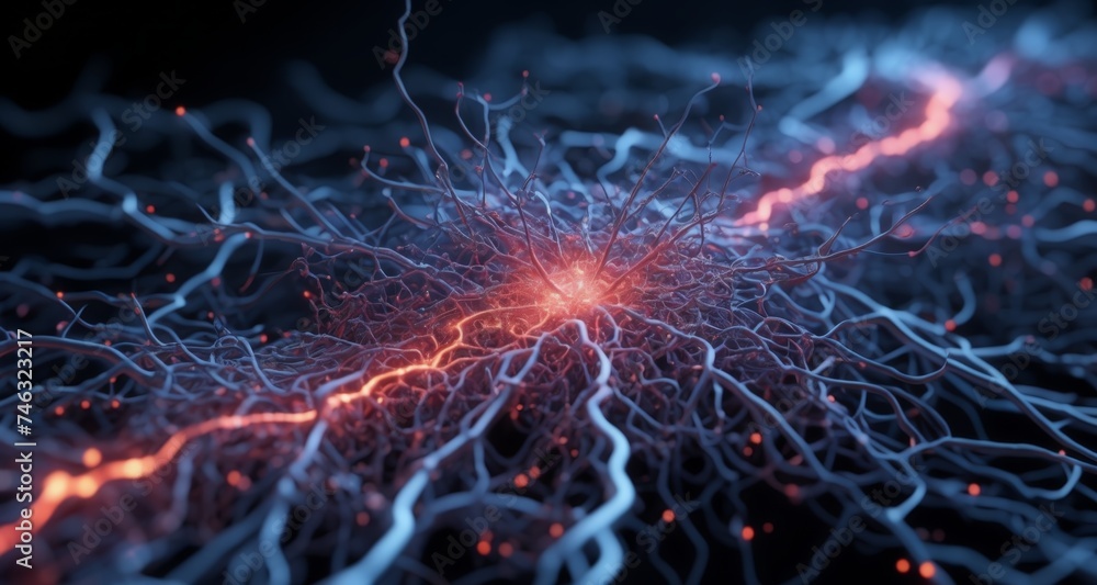 Poster neural network in action - a digital representation of a brain's neural pathways