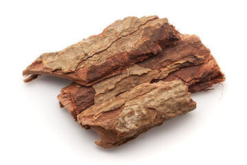 Closeup of Arjuna Barks (terminalia arjuna), isolated on white background.