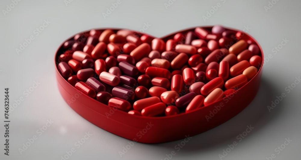 Sticker  Heart-shaped container filled with colorful pills