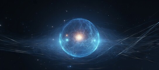 Obraz premium internet world in background stock imagery, in the style of dynamic energy flow, layered mesh, dark sky-blue, shaped canvas, focus on joints/connections, luminous color palette, global illumination