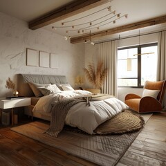 3d render Nordic style bedroom