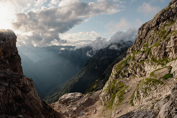 Late afternoon sunbeam in a valley in Triglav National Park