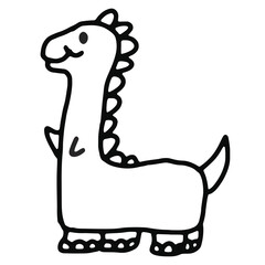 Hand drawn dinosaur outline for animal, cartoon character, comic, mascot, black and white stickers, decoration, tattoo, print, fabric print, clothing, nature, logo, icon, toy, doll, colouring book