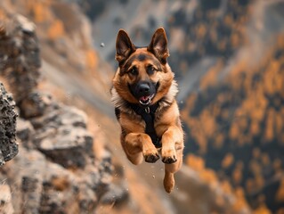 Fearless German Shepherd Jumping Over Cliff at Night