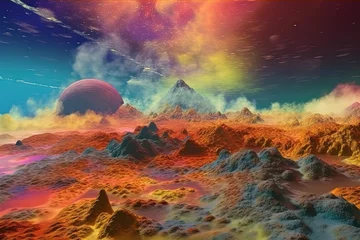 Muurstickers colourful landscape with space and stars © Akshay