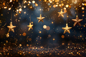 a christmas background with golden stars and snow 