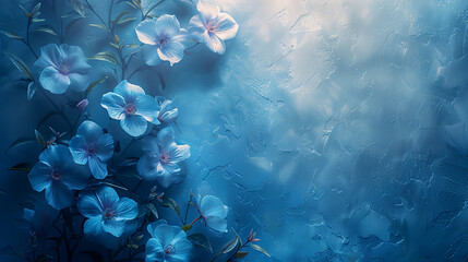 Blue floral pattern with delicate blossoms, ideal for creating an elegant and feminine background for design. 