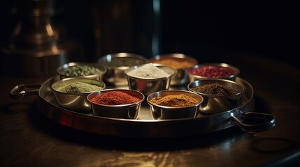 spices in a silver plate