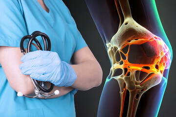 Knee meniscus, knee injury. Advice from a surgeon's doctor. Medical Poster