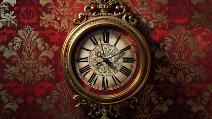 Classic clock on red background.