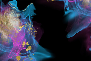 Obraz premium Luxury blue, black, gold background marble liquid ink art. Vector illustration.