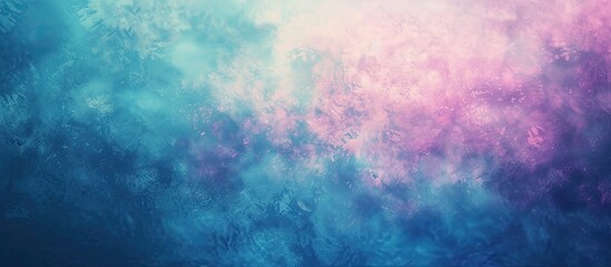 The background features a blend of blue, pink, and purple colors, with water droplets scattered throughout. The droplets create a shiny and reflective surface, adding texture to the dreamy and - obrazy, fototapety, plakaty