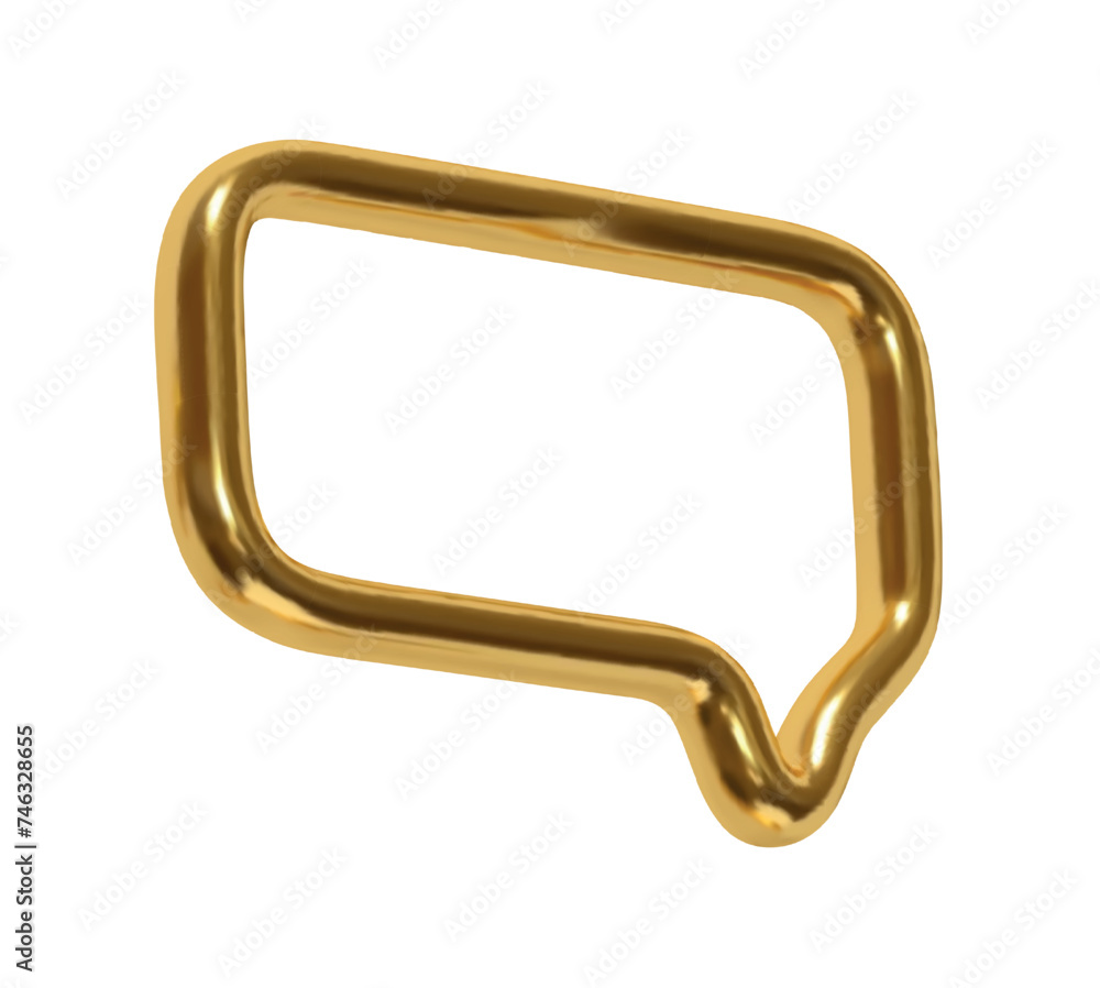 Poster gold speech bubbles. minimal chat golden dialog bubble line icon. realistic 3d design isolated on wh