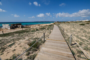 Obraz premium boat shelter, Migjorn beach, Formentera, Pitiusas Islands, Balearic Community, Spain