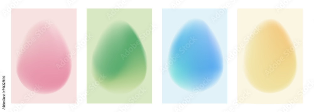 Poster Blurred eggs. Set of soft color gradient backgrounds with defocused eggs shapes for Easter holiday greetings and invitations. Vector illustration.