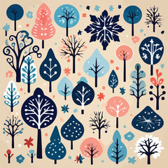 Seamless pattern colorful Winter snowflakes and frosty vector illustration. Frosty Flourish: Colorful Seamless Snowflake Delight.