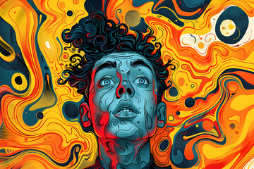 Funny and Expressive Young Man. Colorful Illustration