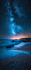 Starry Shoreline: Cosmic View from the Beach - obrazy, fototapety, plakaty