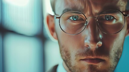 Young businessman wearing eyeglasses visit in office