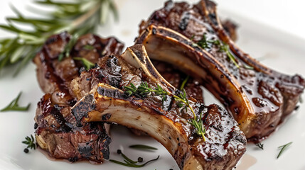 Grilled lamb chops isolated on white background. Generative AI.