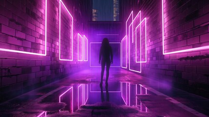 Woman and neon squares