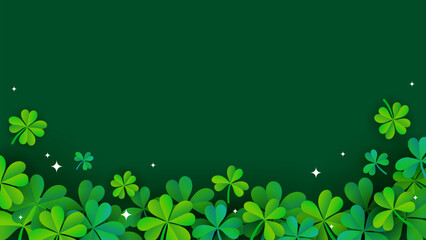 St. Patrick's Day, Shamrock background Vector illustration. Clover leaves with copy space on green background. - obrazy, fototapety, plakaty