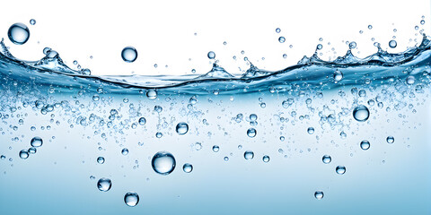 Water splashes, air drops and bubbles, clean water, background